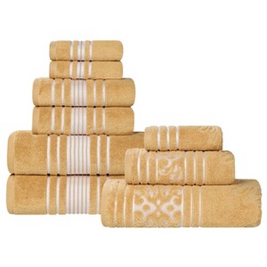 Zero Twist Cotton Solid and Floral Jacquard 9 Piece Bathroom Towel Set by Blue Nile Mills - 1 of 4