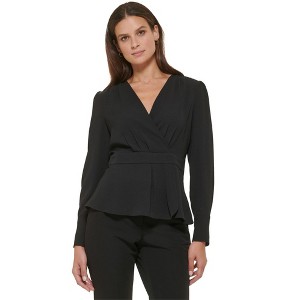 Tommy Hilfiger Womens Faux Wrap Peplum Blouse - 1 of 1