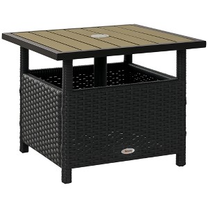 22" Outdoor Side Table with Umbrella Hole, Rattan Wicker End Table with Sand Bag and Steel Frame for Outdoor, Patio, Garden - 1 of 4