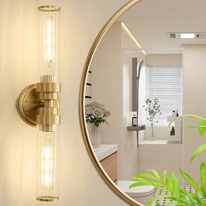 POWLIG 20.3-in 2-Light Gold Modern Dimmable Wall Sconce with Threaded Glass Shade - 1 of 4