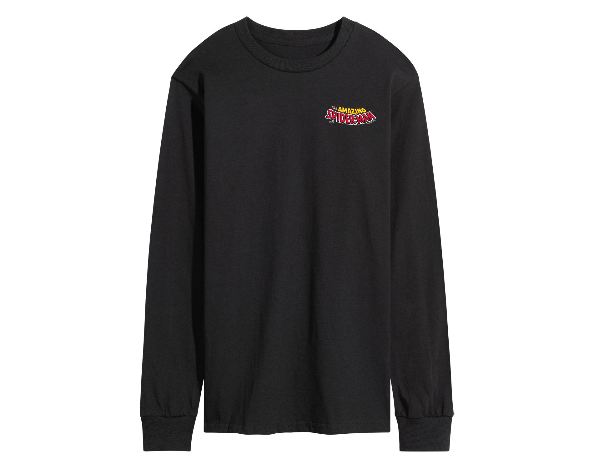 Men's Marvel Spiderman Editorial Logo Long Sleeve Graphic T-Shirt - Black - X-Large