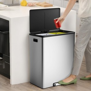 60L 16 Gallon Step Dual Trash Can with Lid, Large Stainless Steel Double Recycling Bin - 1 of 4
