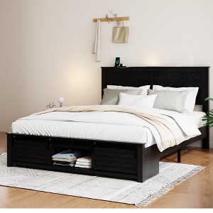 Queen Size Platform Bed with Upholstered Headboard, Charging Station and LED - 1 of 4