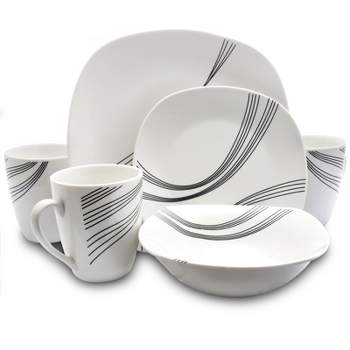 Gibson Curvation 16 Piece Soft Square Dinnerware Set in White