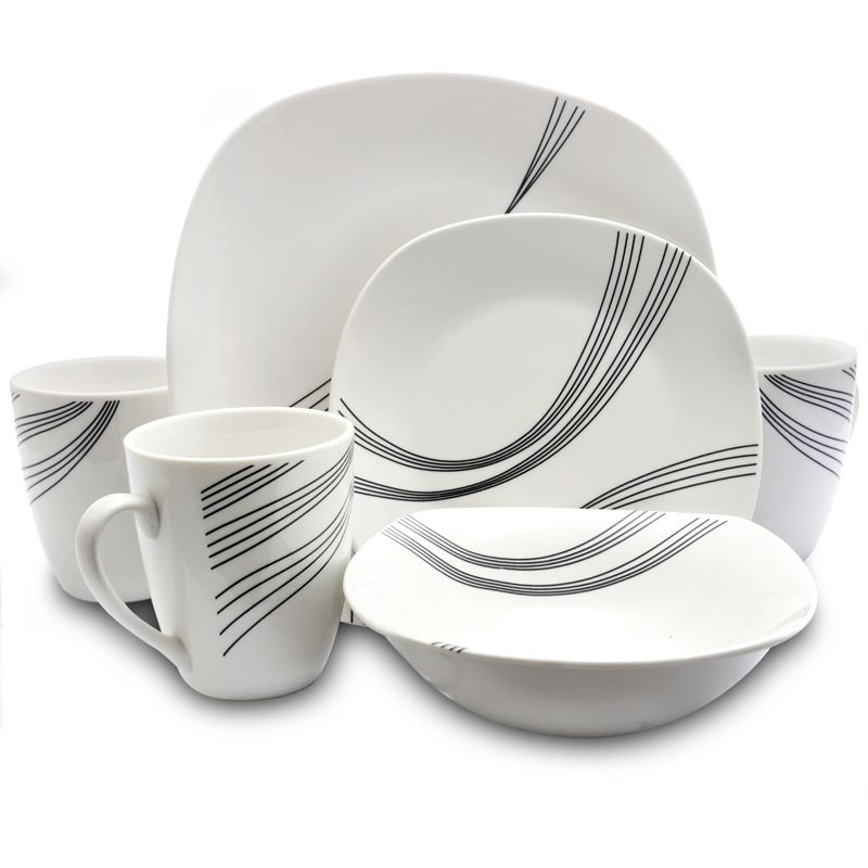 Gibson Curvation 16 Piece Soft Square Dinnerware Set in White, 1 of 9