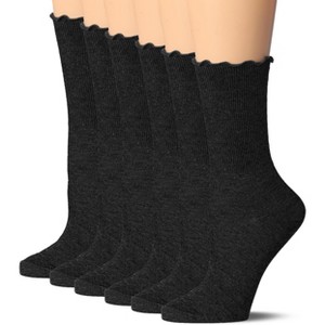 Tipi Toe Womens Black Crew Length Turn-Cuff Solid Lettuce Edge Lace Ruffle Socks - 1 of 1