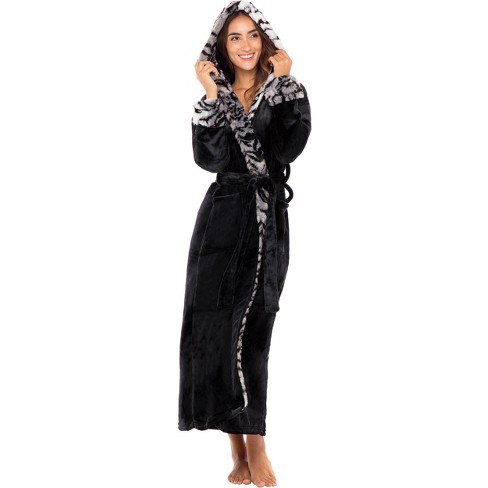 PAVILIA Women Plush Fleece Robe, Soft Textured Bathrobe, Lady Cozy Spa Long  Robes, Fuzzy Satin Waffle Trim (Black, Large-X-Large)