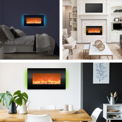 Black 34-Inch Wall Mounted Electric Fireplace with Remote and Backlight