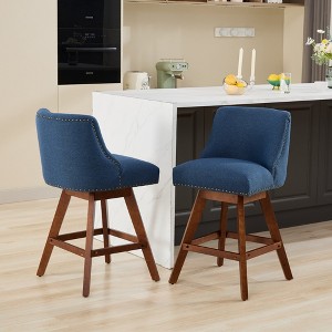 Fabric Bar Stools Set of 2 with 26" Counter Height, 360¡ã Swivel, Cushioned Seat, and Curved Back for Kitchen, Dining, or Bar - 1 of 4