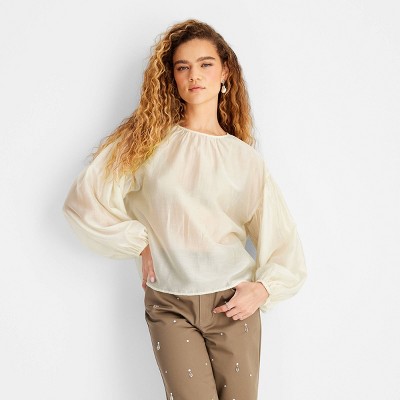 Women's Sheer Balloon Long Sleeve Blouse - Future Collective