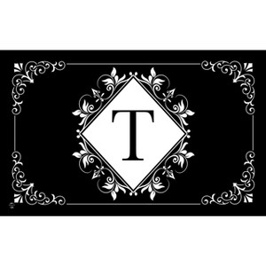 Briarwood Lane Everyday Doormat 30x18 Indoor Outdoor Black and White Monogram T Doormat - 1 of 4