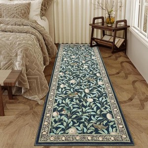 Washable Area Rug - Thin Low Pile, Farmhouse Botanical Print, Large Living Room/Dining Room/Bedroom Carpet - 1 of 4