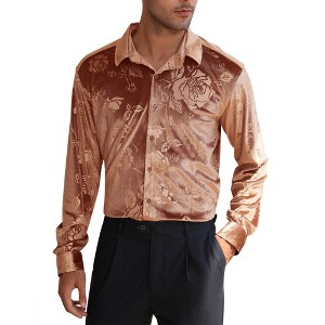 Mens Embosse Dress Shirts Casual Long Sleeve Button Down Regular Fit Shirts - 1 of 4