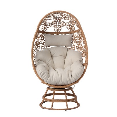 Christopher Knight Home Odilon Patio Iron and Rattan Swivel Egg Chair, Beige/Brown