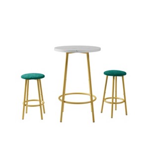 TiramisuBest 3-Piece Round Bar Table Set,Small Dining Table with 2 Stools, Backrest & Partition for Kitchen & Dining Room, Grey - 1 of 4
