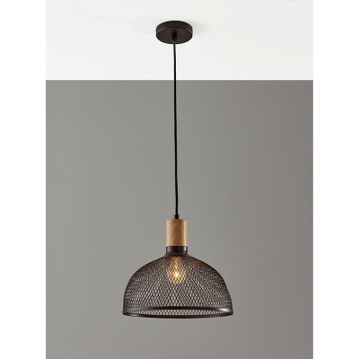 Matte Black Metal & Wood Industrial Pendant Lamp