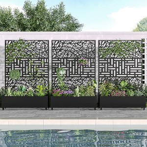 SpassWay 72"H Metal Planter Box with Trellis Raised Garden Bed with Arbor Privacy Screen with Wheels - 1 of 4