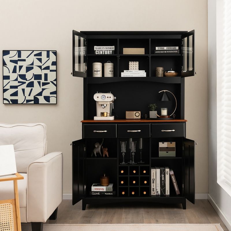 Costway Buffet And Hutch Kitchen Storage Cabinet Cupboard w/ Wine Rack & Drawers Black, 5 of 11