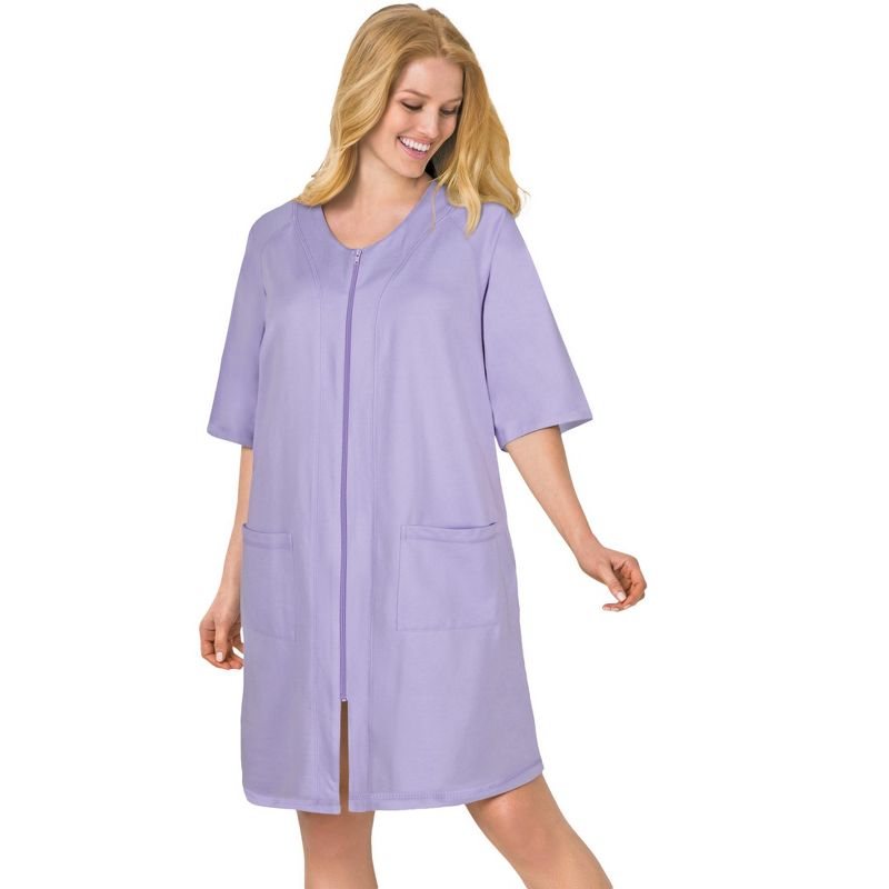 Dreams & Co. Women's Plus Size Short French Terry Zip-Front Robe, 1 of 2