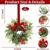 4 Pcs 11 Inch Small Wreaths for Kitchen Cabinets Front Door Wall Chairs Stairs Cedar Cypress Eucalyptus Leaf Pinecones Red - 2 of 4