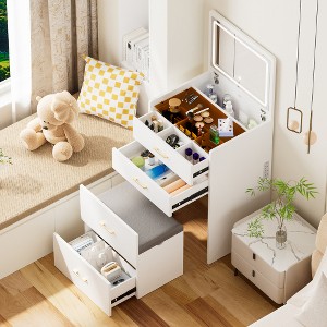 ACEPANO 23.8 in. W 3 in 1 Makeup Vanity Desk with 3 Drawers & Upholstered Stool For Bedroom & Studio-White - 1 of 4