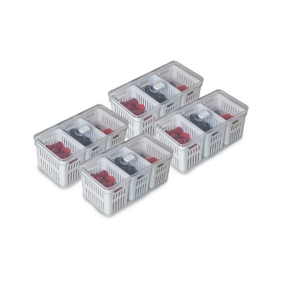 OU Fridge Organizer Bins with Drain Baskets & Vented Lid, Clear Stackable Refrigerator Storage Bin, Produce Kitchen Storage Container, BPA Free
