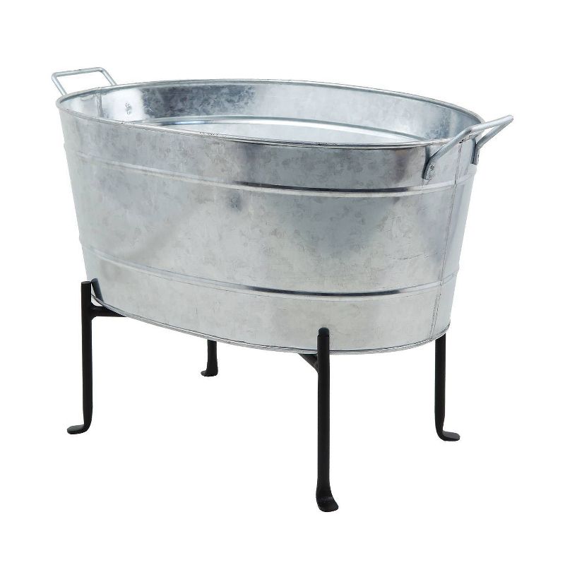 24&#34; Classic Oval Galvanized Tub With Folding Stand Steel - ACHLA Designs, 5 of 7