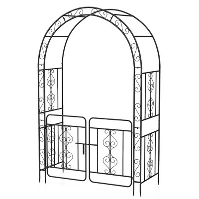 Garden Arbor with Gate with Multiple Side Crossbars and 4 Sharp Ground Stakes