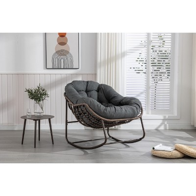 UPHA Rattan Rocking Chair, Padded Cushion Rocker Recliner Chair for Front Porch, Living Room