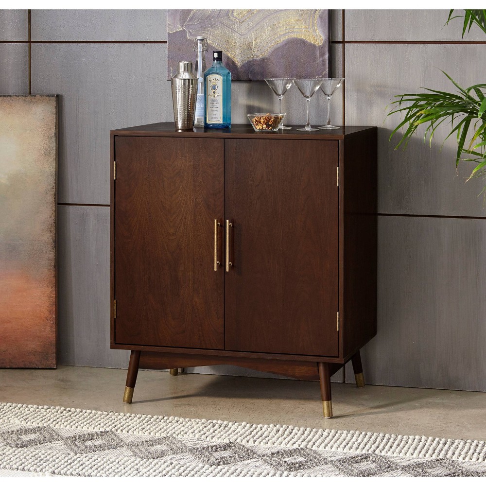 Lifestorey Killian Mid Century Modern Bar Cabinet Walnut: Mid-Century Modern Wine & Glass Storage