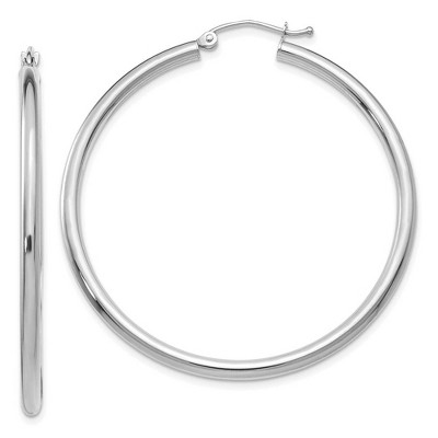 Black Bow Jewelry 2.5mm x 45mm 14k White Gold Classic Round Hoop Earrings