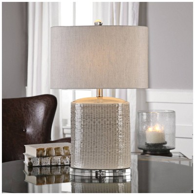 Light Taupe Gray Ceramic Table Lamp with Oval Shade