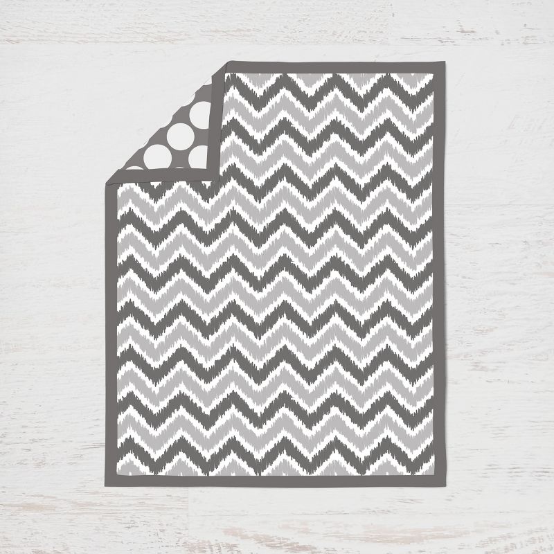 Bacati - Ikat Chevron White Grey Muslin Neutral 10 pc Crib Set with Wall Hangings and 4 muslin swaddling Blanket, 3 of 10
