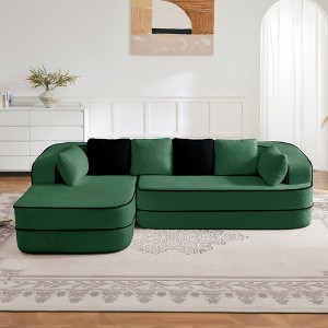 VASIP 77" Teddy Fabric Sofa ,High Density Sponge Boneless Sofa Design with Double Chaises,Sleeper Couch for Living Room,No Assembly,White - 1 of 4