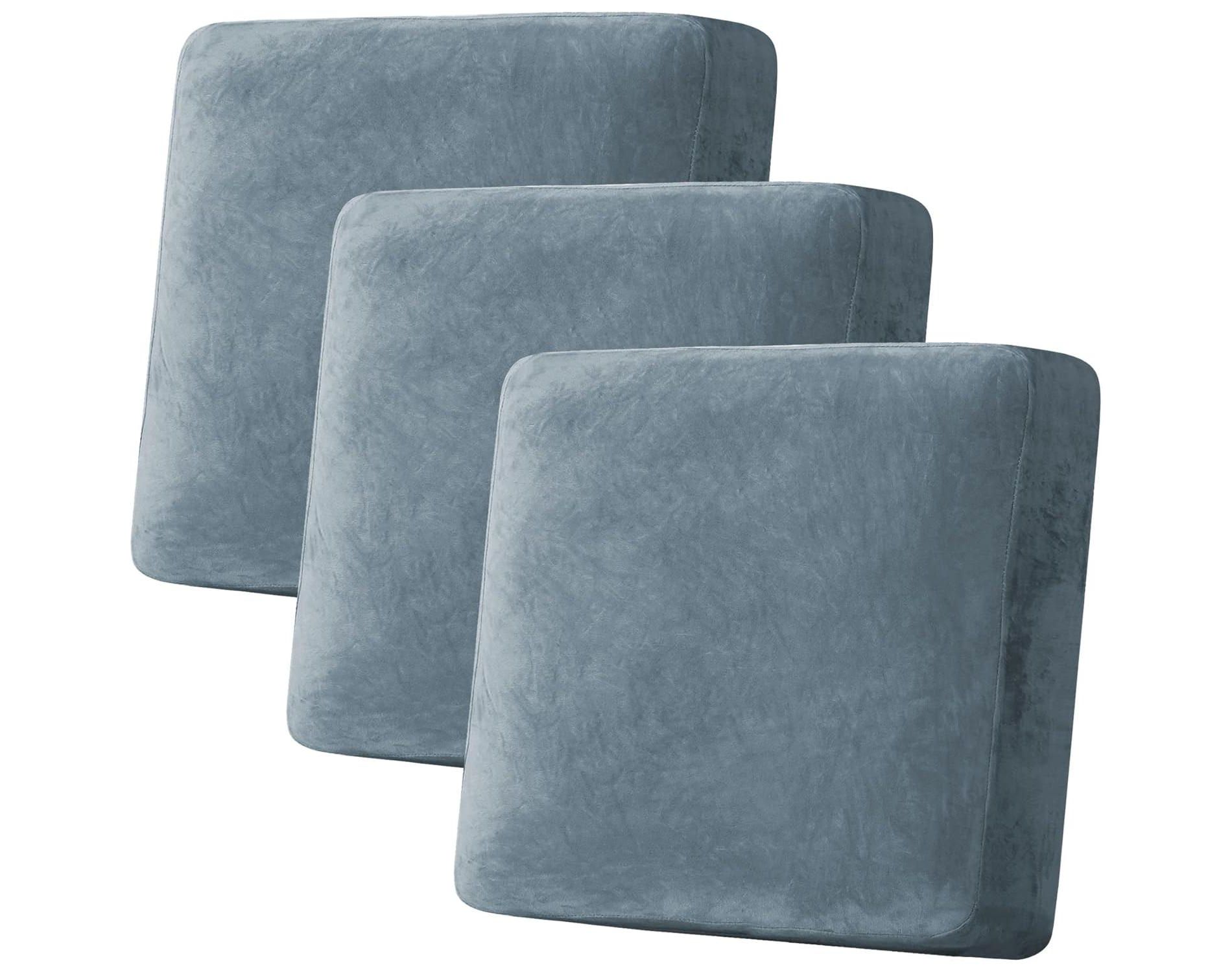 H.Versailtex Velvet Seat Cushion Cover for Armchair Loveseat and Sofa STONE BLUE 3 Cushion XL Sofa