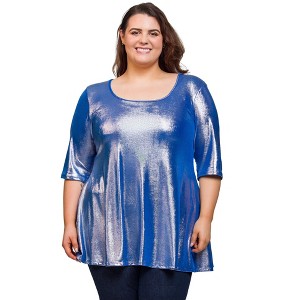 Plus Pink Metallic Scoop Neck Flared Tunic Top - 24seven Comfort Apparel™ - 1 of 4