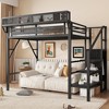 ORRD Twin Loft Bed with Stairs & Wardrobe - Metal High Sleeper Bed with Storage Shelves for Kids Teens Small Spaces,Black - 2 of 4