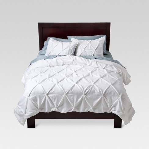 White Pinched Pleat Duvet Cover Set Full Queen 3 Piece
