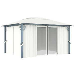 vidaXL Aluminum Outdoor Gazebo with Cream Curtains, Insect Mesh Screens and Waterproof Oxford Fabric Roof - 157.5"x118.1"x106.3" - 1 of 4