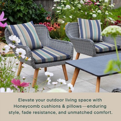 Stripe Blue and Beige Polyester Outdoor Seat Cushion Set