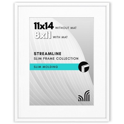 Americanflat Thin Picture Frame in White with Shatter Resistant Glass Horizontal and Vertical Formats for Wall - 11" x 14"