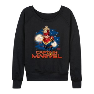 Women's - Marvel - Captain Marvel Logo Lightweight French Terry Wide Neck Long Sleeve Shirt - 1 of 4