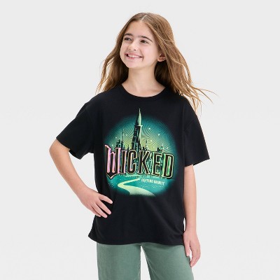 Girls' Wicked Emerald City Oversized Short Sleeve Graphic T-Shirt - Black