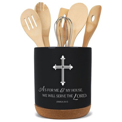 Elanze Designs We Will Serve Black X-Large Cork Bottom Kitchen Utensil Holder
