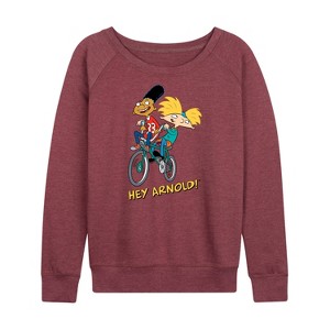 Women's - Hey Arnold! - Arnold and Gerald Bike Lightweight French Terry Wide Neck Long Sleeve Shirt - 1 of 4