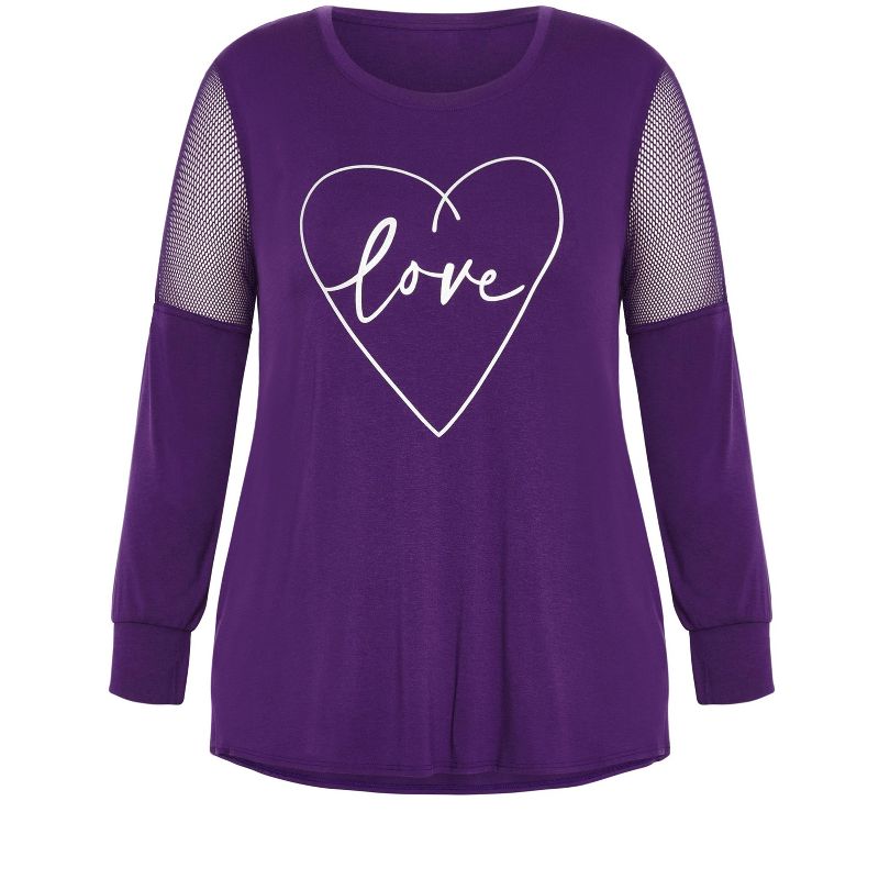 Women's Plus Size Mesh Sleeve Top - purple | AVENUE, 5 of 8