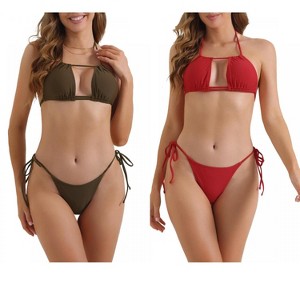 INSPIRE CHIC Women's Halter Push-Up Bikini Sets Tie Side Triangle Bottoms Swimwear Bathing Suits 2 Sets - 1 of 4