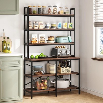 Rustic Brown 6-Tier Industrial Bookshelf with Metal Frame