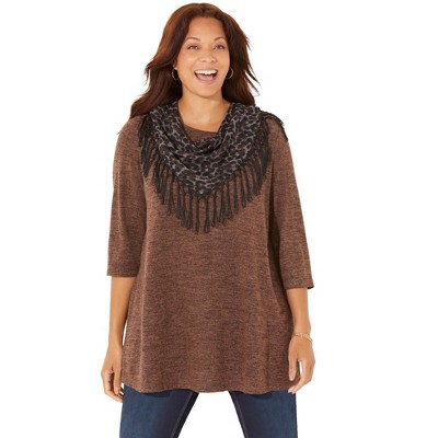 Catherines Women's Plus Size Impossibly Soft Tunic & Scarf Duet