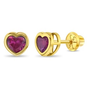 Girls' Heart Bezel Simulated Birthstone Screw Back 14k Gold Earrings - In Season Jewelry - 1 of 1